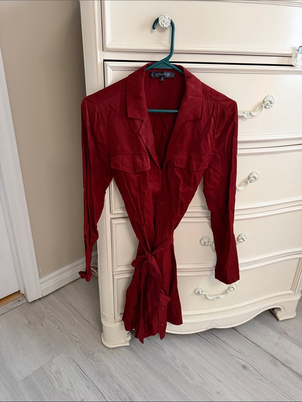 Dynamite Crimson Tie-Waist Button-Down Shirt Dress